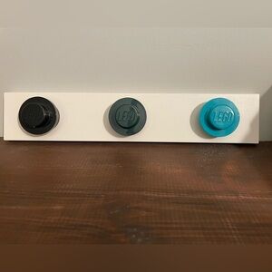 LEGO Wall Hooks in Black, Teal, and Blue